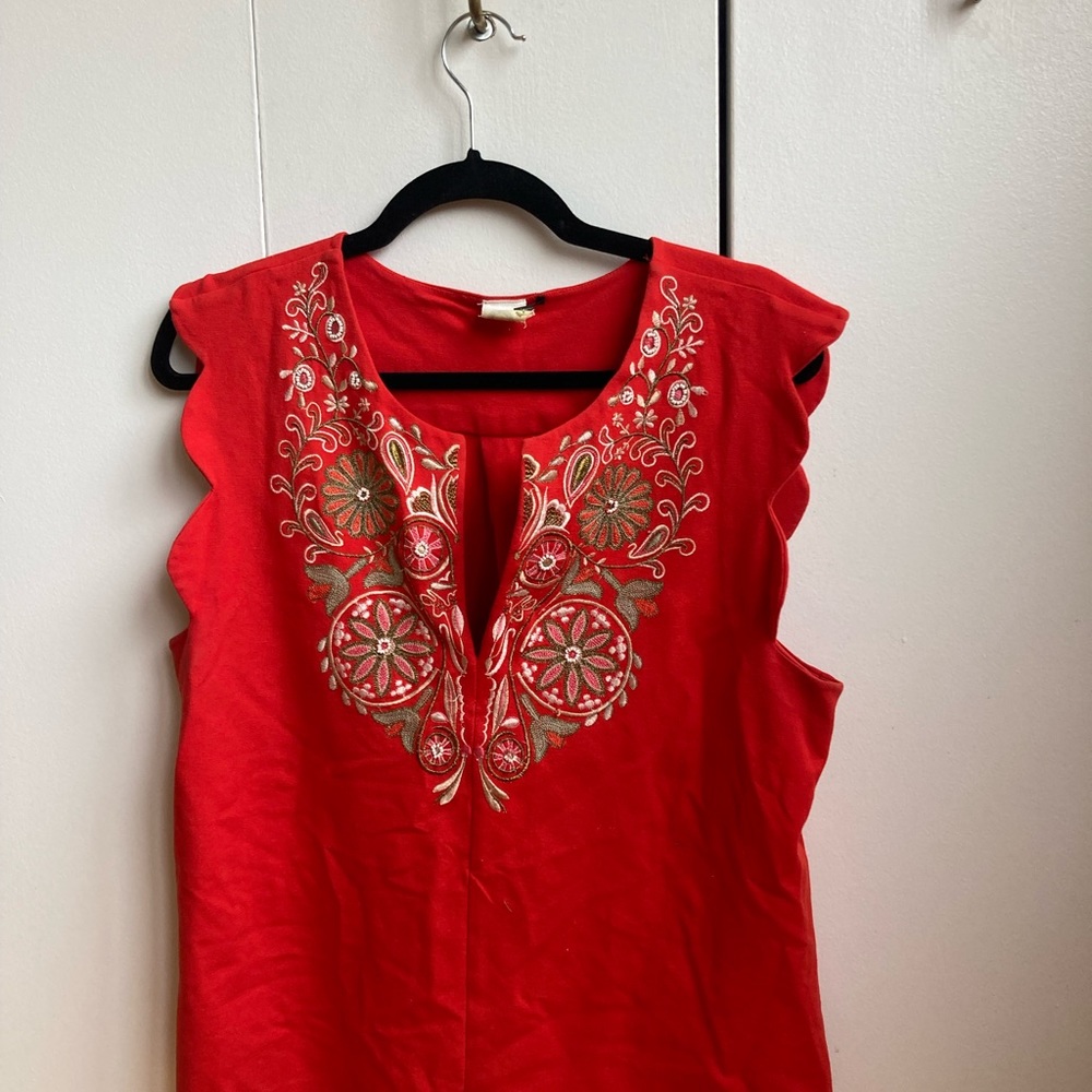 Red Embroidered Anthropologie Top